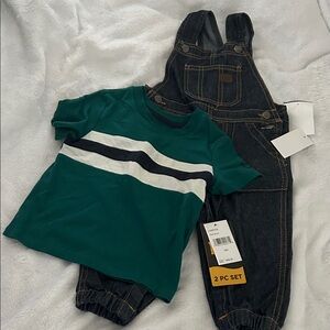 Green and Black Kids Overalls Set